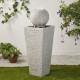 Glitzhome 40.25"H Modern Oversized Faux Terrazzo Geometric Pedestal and Sphere Polyresin Outdoor Fountain with Pump and LED Light