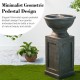 Glitzhome 28.25"H European Faux Granite Embossed Texture Geometric Column Pedestal Polyresin Outdoor Fountain with Pump and LED Light