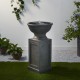 Glitzhome 28.25"H European Faux Granite Embossed Texture Geometric Column Pedestal Polyresin Outdoor Fountain with Pump and LED Light