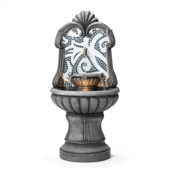 Glitzhome 35.25"H European Style Faux Mosaic 3-Tier Pedestal Polyresin Outdoor Fountain with Pump and LED Light