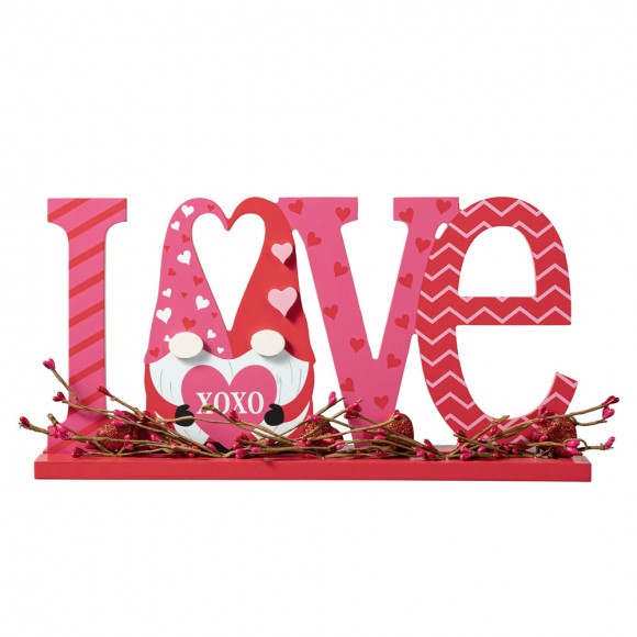 Glitzhome 14.25"L Valentine's LOVE Wooden Gnome Table Decor