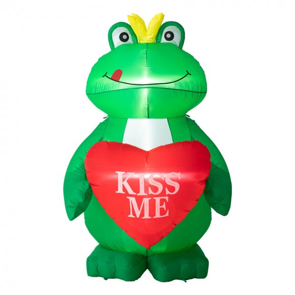 Glitzhome 6ft Lighted Valentine's Inflatable Frog with Heart Decor