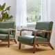 Glitzhome 30.00"H Mid-century Modern Hunter Green PU Leather Accent Armchair with Walnut Rubberwood Frame