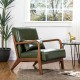 Glitzhome 30.00"H Mid-century Modern Hunter Green PU Leather Accent Armchair with Walnut Rubberwood Frame