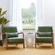 Glitzhome 30.00"H Mid-century Modern Hunter Green PU Leather Accent Armchair with Walnut Rubberwood Frame