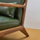 Glitzhome 30.00"H Mid-century Modern Hunter Green PU Leather Accent Armchair with Walnut Rubberwood Frame