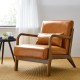 Glitzhome 30.00"H Mid-century Modern Yellowish-Brown Leatherette Accent Armchair with Walnut Rubberwood Fram