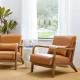 Glitzhome 30.00"H Mid-century Modern Yellowish-Brown Leatherette Accent Armchair with Walnut Rubberwood Fram