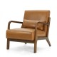 Glitzhome 30.00"H Mid-century Modern Yellowish-Brown Leatherette Accent Armchair with Walnut Rubberwood Fram