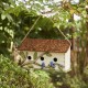 Glitzhome 15.75"L Oversized Washed White Distressed Solid Wood Cottage Birdhouse with 3D Tree and Bird