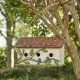 Glitzhome 15.75"L Oversized Washed White Distressed Solid Wood Cottage Birdhouse with 3D Tree and Bird