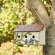 Glitzhome 15.75"L Oversized Washed White Distressed Solid Wood Cottage Birdhouse with 3D Tree and Bird