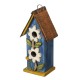 Glitzhome 13.75"H Washed Blue Two-Tiered Distressed Solid Wood Birdhouse with 3D Flowers