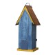 Glitzhome 13.75"H Washed Blue Two-Tiered Distressed Solid Wood Birdhouse with 3D Flowers