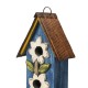 Glitzhome 13.75"H Washed Blue Two-Tiered Distressed Solid Wood Birdhouse with 3D Flowers