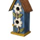 Glitzhome 13.75"H Washed Blue Two-Tiered Distressed Solid Wood Birdhouse with 3D Flowers