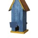 Glitzhome 13.75"H Washed Blue Two-Tiered Distressed Solid Wood Birdhouse with 3D Flowers