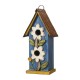 Glitzhome 13.75"H Washed Blue Two-Tiered Distressed Solid Wood Birdhouse with 3D Flowers