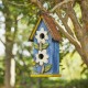 Glitzhome 13.75"H Washed Blue Two-Tiered Distressed Solid Wood Birdhouse with 3D Flowers