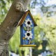 Glitzhome 13.75"H Washed Blue Two-Tiered Distressed Solid Wood Birdhouse with 3D Flowers