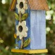 Glitzhome 13.75"H Washed Blue Two-Tiered Distressed Solid Wood Birdhouse with 3D Flowers