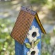 Glitzhome 13.75"H Washed Blue Two-Tiered Distressed Solid Wood Birdhouse with 3D Flowers