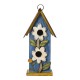 Glitzhome 13.75"H Washed Blue Two-Tiered Distressed Solid Wood Birdhouse with 3D Flowers