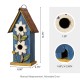 Glitzhome 13.75"H Washed Blue Two-Tiered Distressed Solid Wood Birdhouse with 3D Flowers
