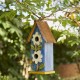 Glitzhome 13.75"H Washed Blue Two-Tiered Distressed Solid Wood Birdhouse with 3D Flowers