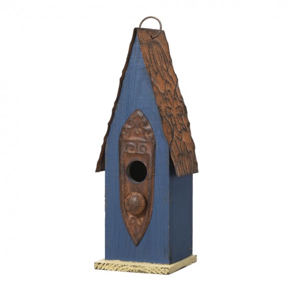 Glitzhome 13.25"H Retro Blue Distressed Solid Wood Birdhouse