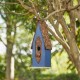 Glitzhome 13.25"H Retro Blue Distressed Solid Wood Birdhouse