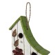 Glitzhome 13"H Washed White Distressed Solid Wood Birdhouse with Green Roof