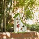 Glitzhome 13"H Washed White Distressed Solid Wood Birdhouse with Green Roof