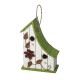 Glitzhome 13"H Washed White Distressed Solid Wood Birdhouse with Green Roof