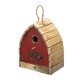 Glitzhome 8.5"H Washed Red Distressed Solid Wood Birdhouse