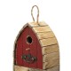 Glitzhome 8.5"H Washed Red Distressed Solid Wood Birdhouse