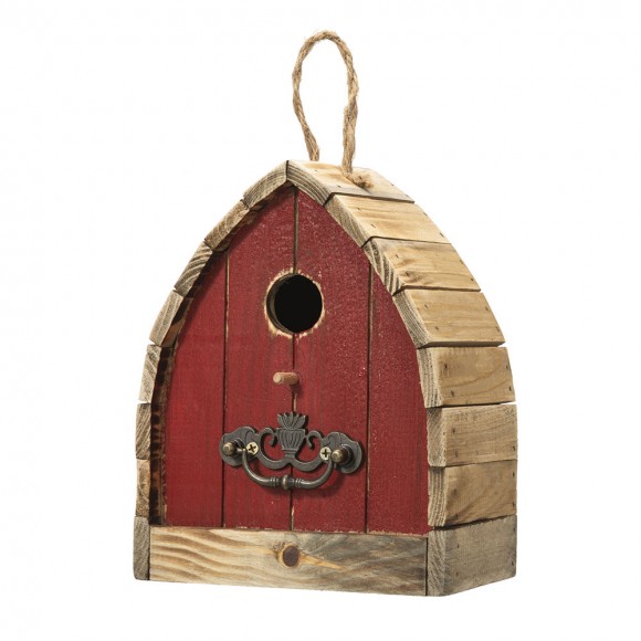 Glitzhome 8.5"H Washed Red Distressed Solid Wood Birdhouse