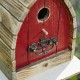 Glitzhome 8.5"H Washed Red Distressed Solid Wood Birdhouse