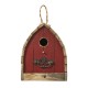 Glitzhome 8.5"H Washed Red Distressed Solid Wood Birdhouse