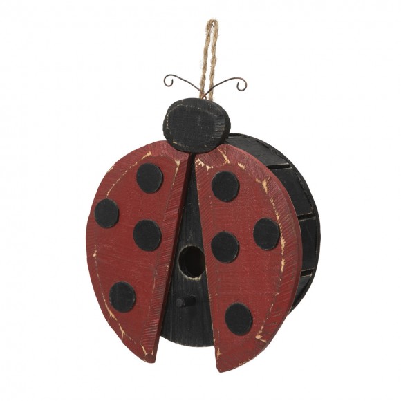 Glitzhome 11.5"H Distressed Solid Wood Ladybug Birdhouse