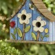 Glitzhome 10.5"H Distressed Solid Wood Birdhouse with 3D Flowers