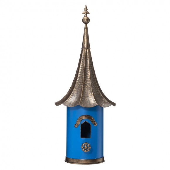 Glitzhome 32"H Retro Blue Metal Pagoda Birdhouse with Bronze Roof