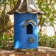 Glitzhome 32"H Retro Blue Metal Pagoda Birdhouse with Bronze Roof