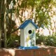 Glitzhome 11.75"H Distressed Solid Wood  Daisy with Butterfly Birdhouses