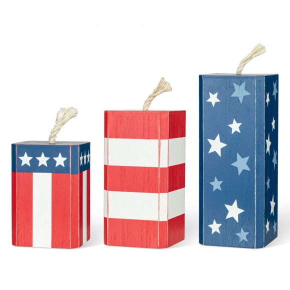 Glitzhome 9.75"H Wooden Patriotic/Americana Firecracker Table Decor