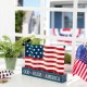 Glitzhome 14"L Metal Patriotic/Americana flag with Wooden Base Table Decor