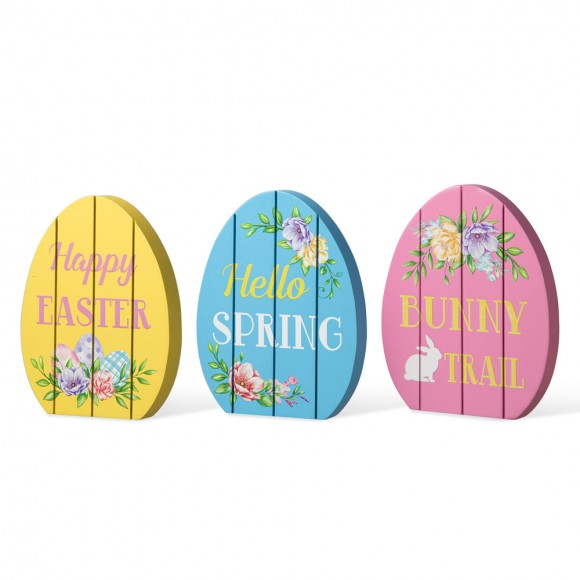 Glitzhome 7.5"H Set of 3 Wooden Easter Egg Table Decor