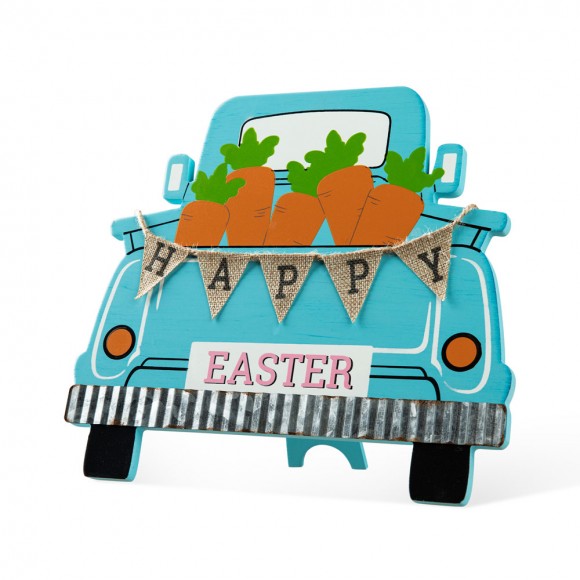 Glitzhome 11.5"L Easter Wooden Truck Table Decor