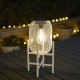 Glitzhome 14.25"H White Metal Mesh Solar Powered Outdoor Lantern with Stand