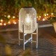 Glitzhome 14.25"H White Metal Mesh Solar Powered Outdoor Lantern with Stand